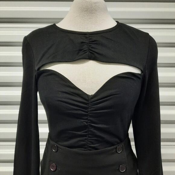 Bardot Bodysuit Top Womens Medium Black Long Sleeve Cut Out Stretch Jersey - Picture 5 of 12